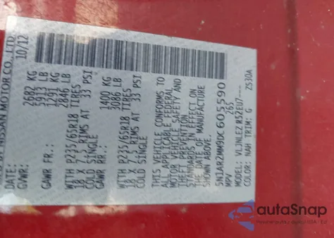 2013 Nissan Pathfinder Sv z USA, uszkodzony, nr VIN 5N1AR2MM9DC605590